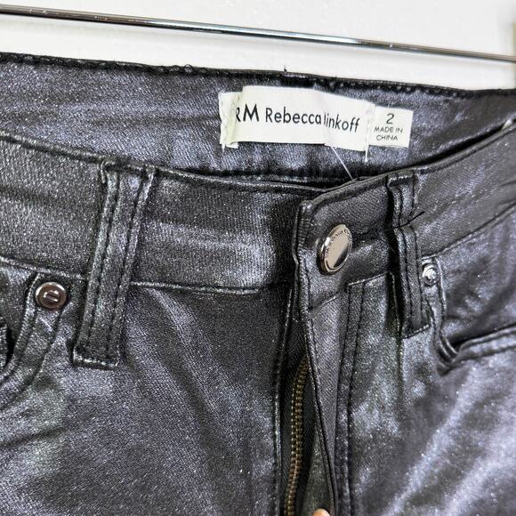Rebecca Minkoff Glittery Wax Coated Skinny Jeans Black Sparkly Size 2 NWOT - Picture 5 of 11